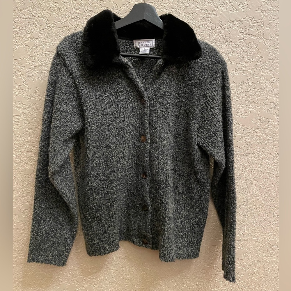 Vintage Jennifer Moore sweater jacket with faux fur trim
